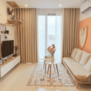 Rèm vải 2 lớp biệt thự màu vàng sang trọng